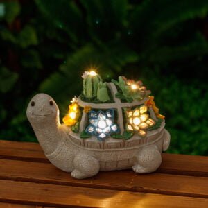 Turtle with glowing cactus and flowers on its back