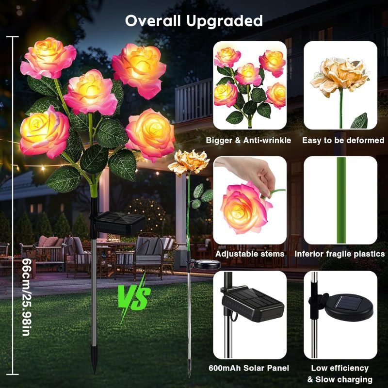 Garden pink rose stake light